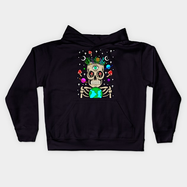 Trippy earth skully Kids Hoodie by Thisuniquevibe